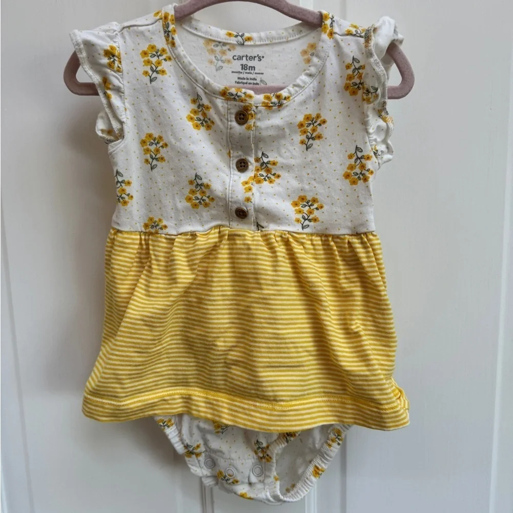 Carter's 18M Girls Short Sleeve Floral Baby Dress with Onesie Enclosure